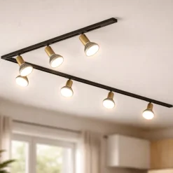 Sistema luci a binario angolare 300cm nero oro 7 spot e27 orientabili monofase