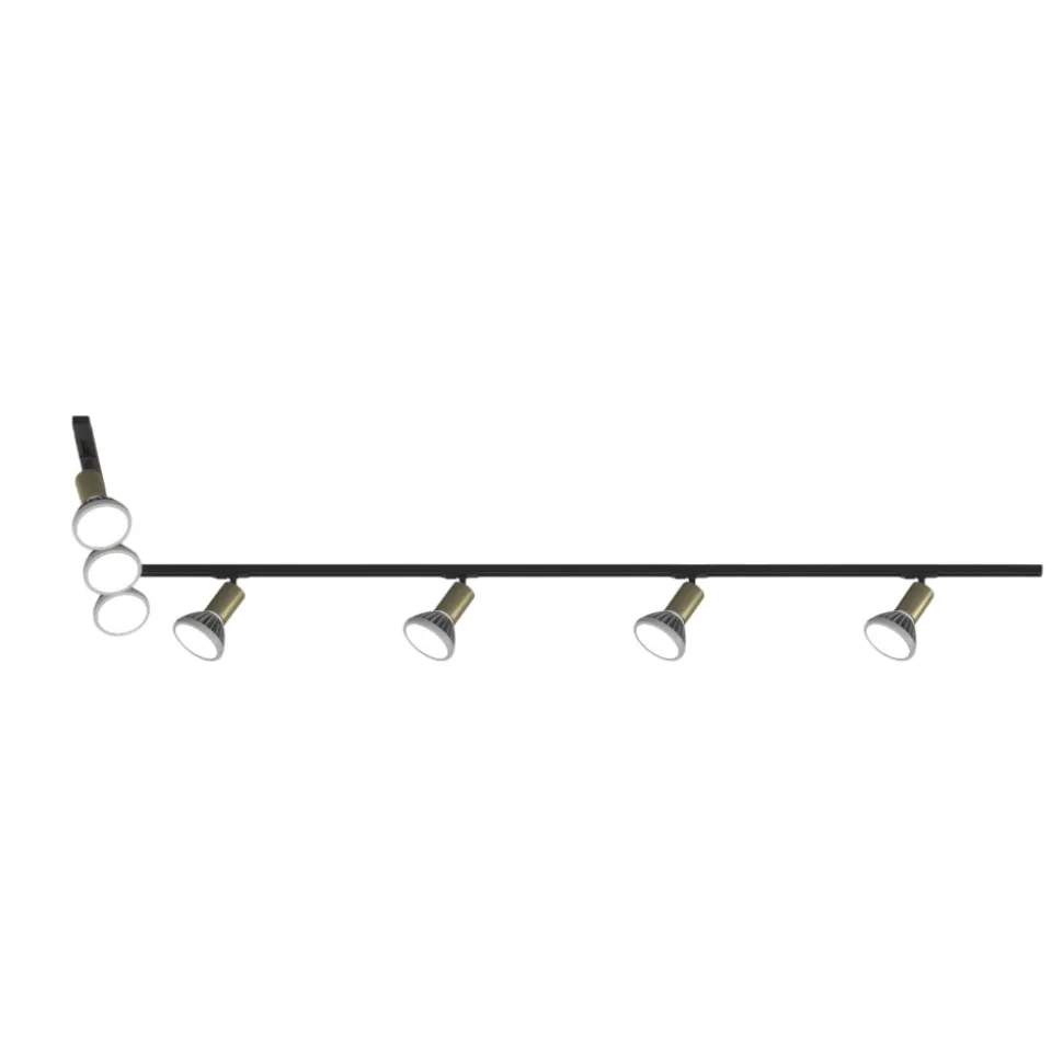 Sistema luci a binario angolare 300cm nero oro 7 spot e27 orientabili monofase