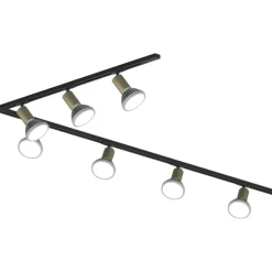 Sistema luci a binario angolare 300cm nero oro 7 spot e27 orientabili monofase
