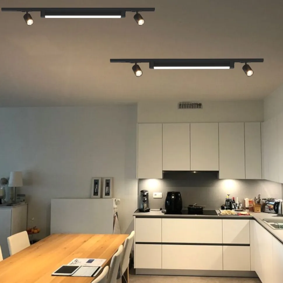 Sistema luci a binario led 28w 4000k con spot nero monofase