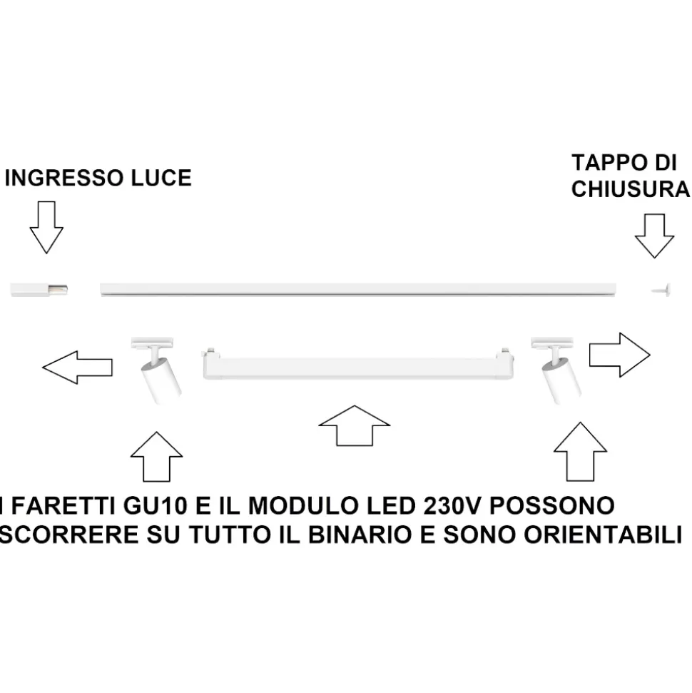 Sistema luci a binario led 28w 4000k con spot nero monofase