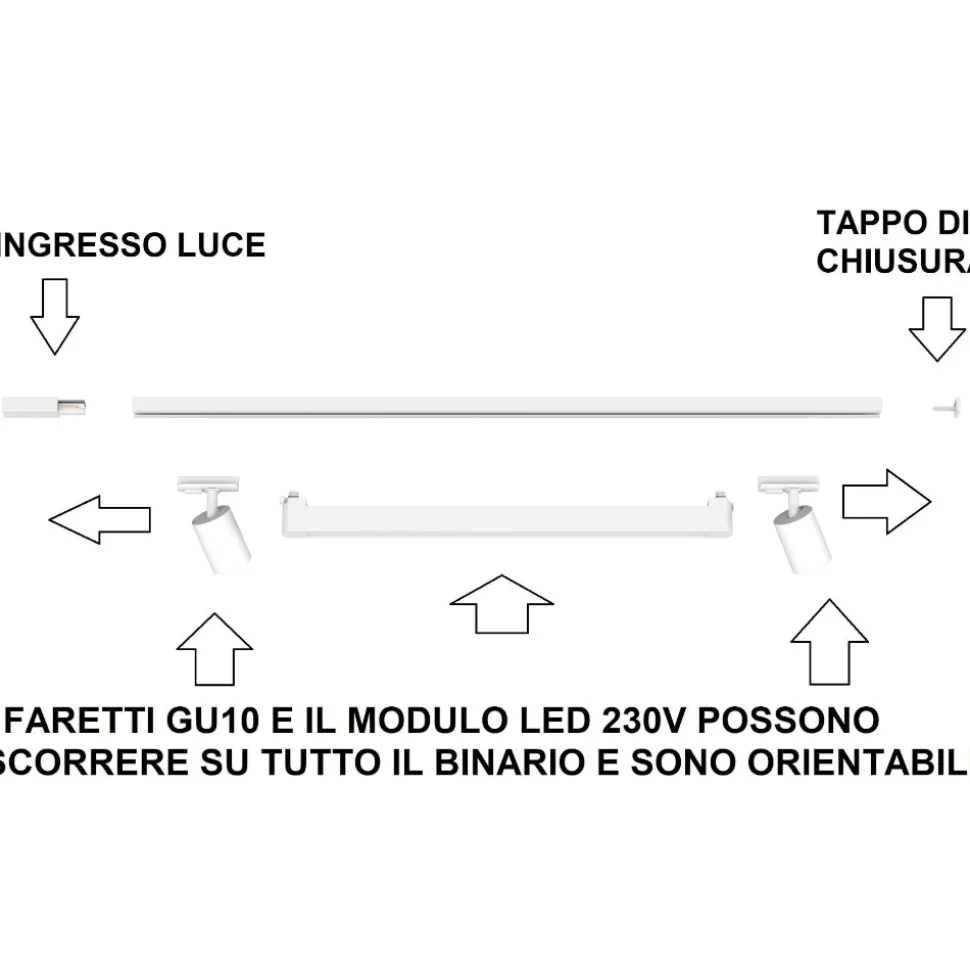 Sistema luci a binario modulo led 40w 4000k con spot monofase