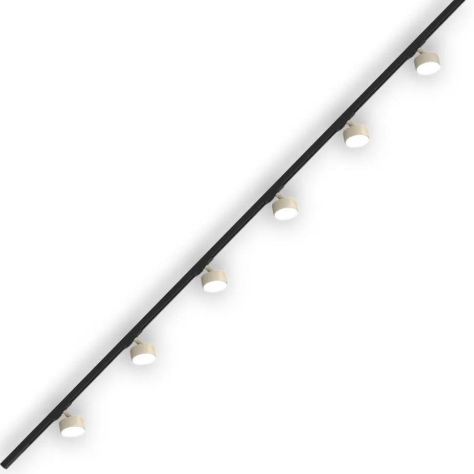 Sistema plafoniera binario 200cm monofase con 6 spot gx53 sabbia orientabili