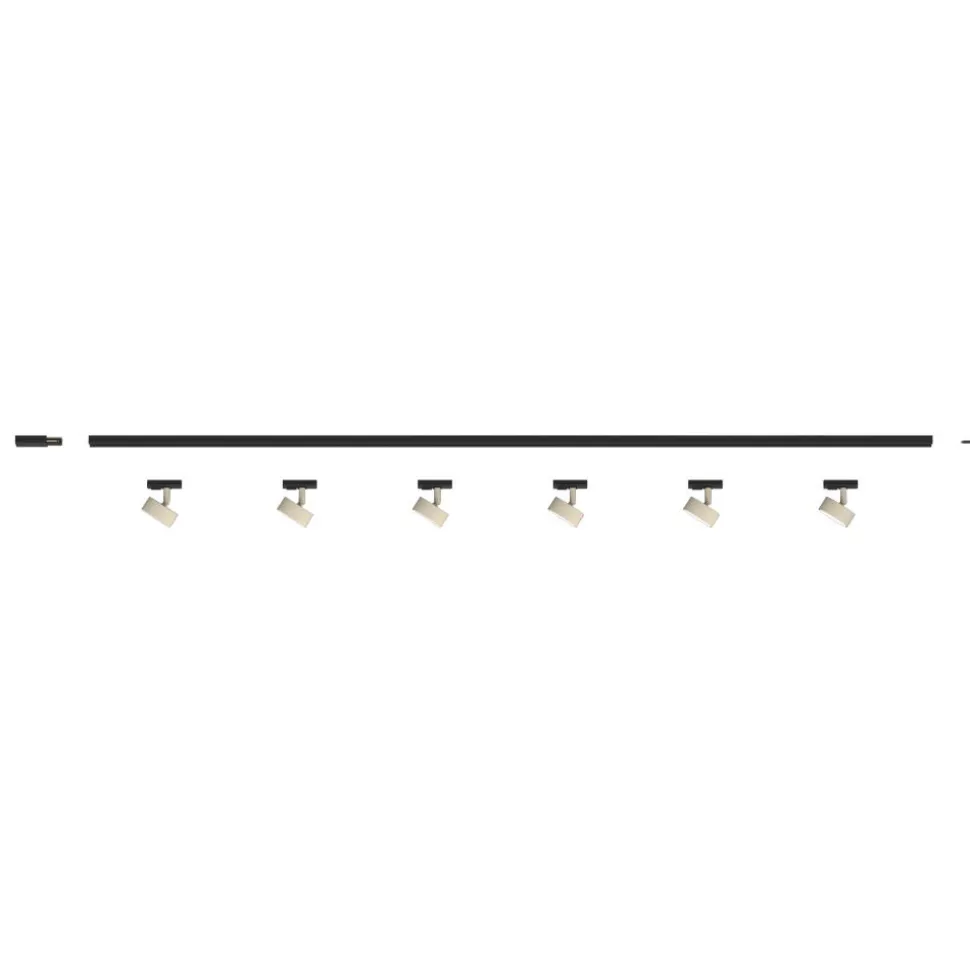 Sistema plafoniera binario 200cm monofase con 6 spot gx53 sabbia orientabili