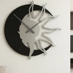 Sole luna grande orologio 60 da parete moderno legno nero grigio
