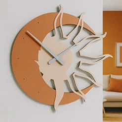 Sole luna orologio 60 da parete moderno legno colore terracotta