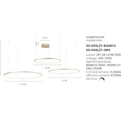 So soel 3 bianco ondaluce lampadario moderno cerchi led