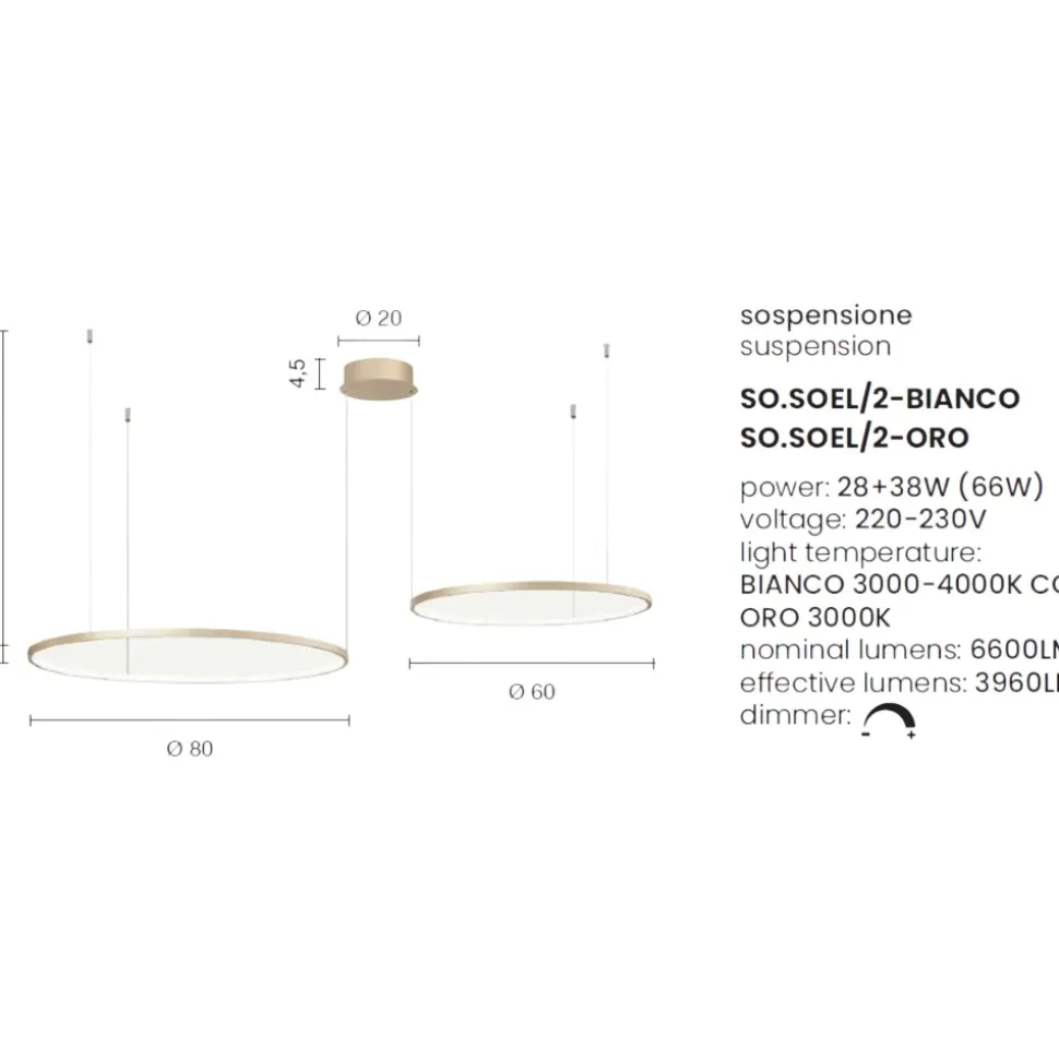 So soel 2 bianco ondaluce lampadario moderno cerchi led