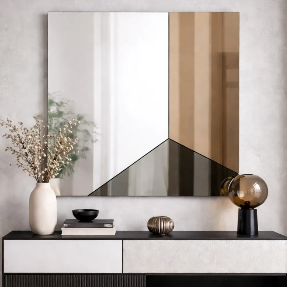 Specchio da parete 100cm moderno quadrato vetro fume-bronzo