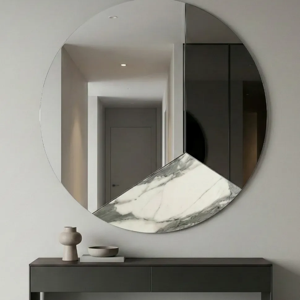 Specchio da parete 100cm rotondo design moderno fume-marmo