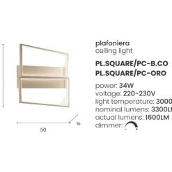 Square pl pc oro ondaluce plafoniera led design moderna