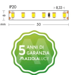 Striscia led bobina 5 metri 9.6w mt 3000k 24v ip20 fp