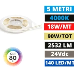 Striscia led bobina 5 mt 18w-mt 4000k 24v gea luce