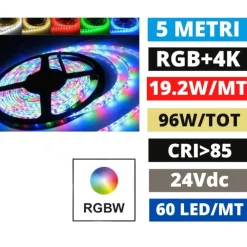 Striscia led rgb+white 4000k bobina 5mt 24vdc 19,2w cri85