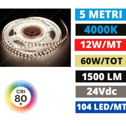 Striscia led 230vac 12w-mt 4000k bobina 5mt ip65 cri80