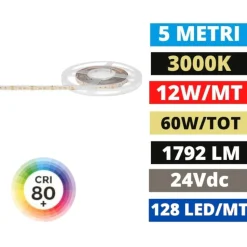 Striscia led 24vdc bobina 5mt 12w-mt 3000k gea luce