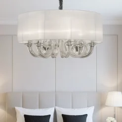 Swan sp3 ideal lux lampadario stanza da letto tessuto bianco cristallo