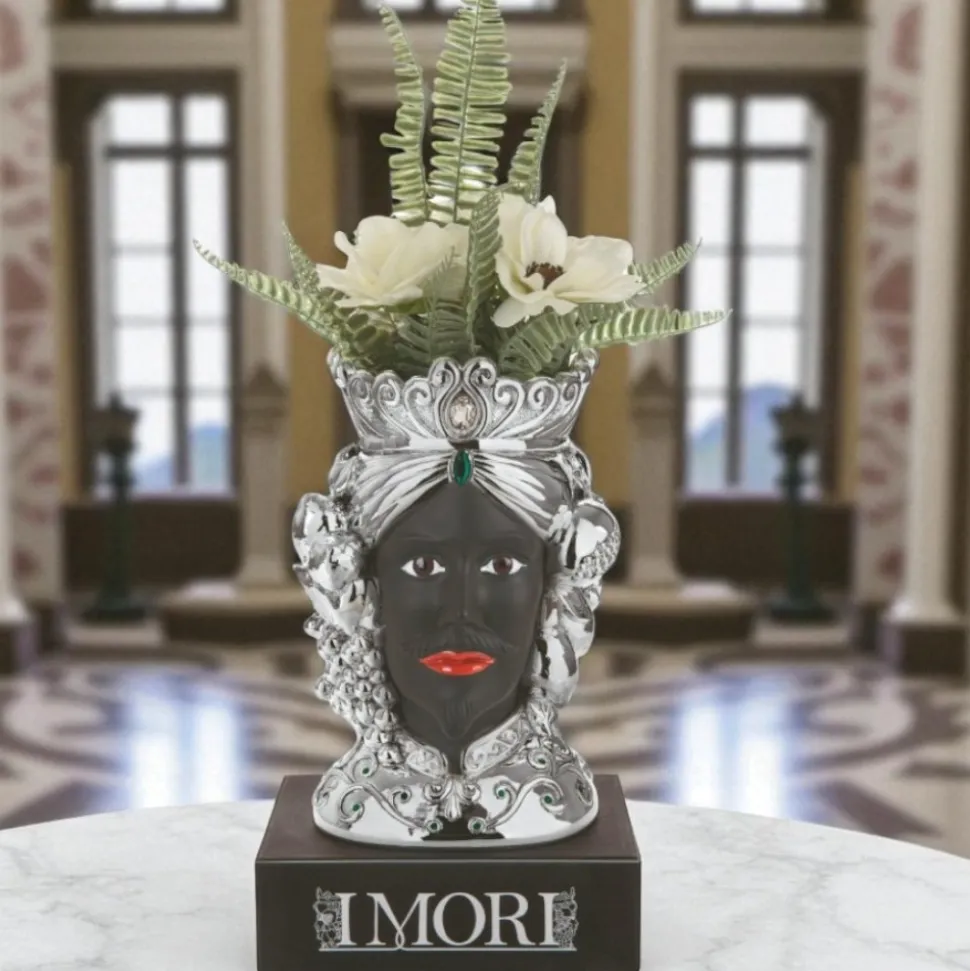 Testa di moro argento nero h28 lui vaso bongelli preziosi