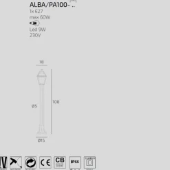 Top light alba lampione nero per giardino moderno 100cm ip55