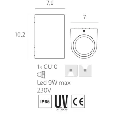 Top light applique per esterno balcone moderna nera ip65