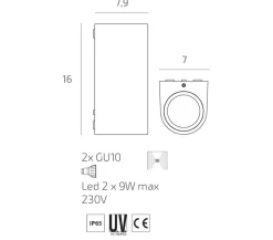 Top light applique per esterno balcone lione moderna nera ip65
