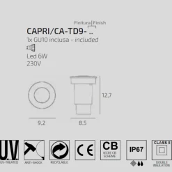 Top light capri faretto da esterno per incasso a pavimento calpestabile rotondo nero