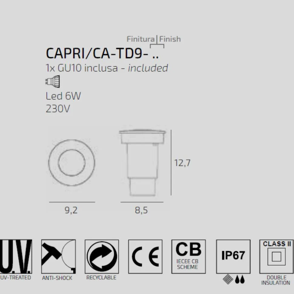 Top light capri faretto da esterno per incasso a pavimento calpestabile rotondo nero
