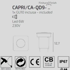Top light capri faretto da esterno nero incasso pavimento anti corrosione