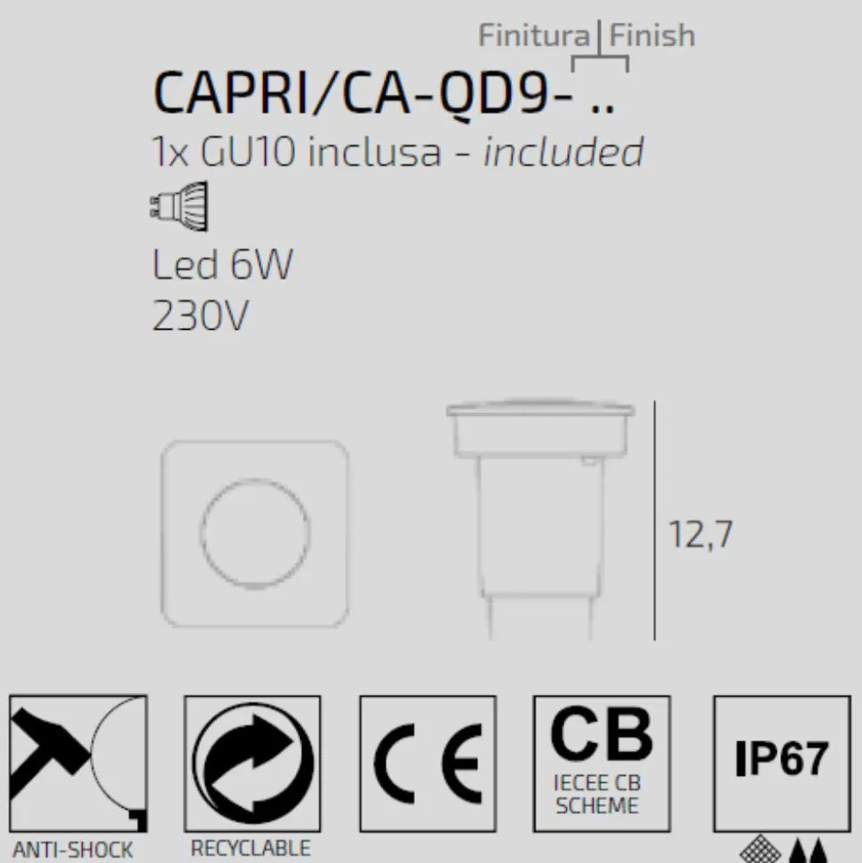 Top light capri faretto da esterno nero incasso pavimento anti corrosione