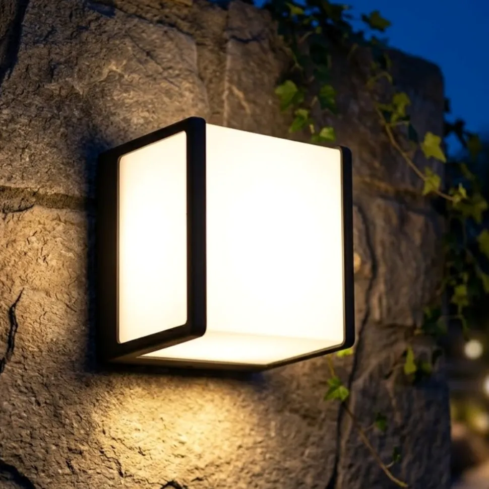 Top light dubai applique da esterno moderno cubo antracite ip54