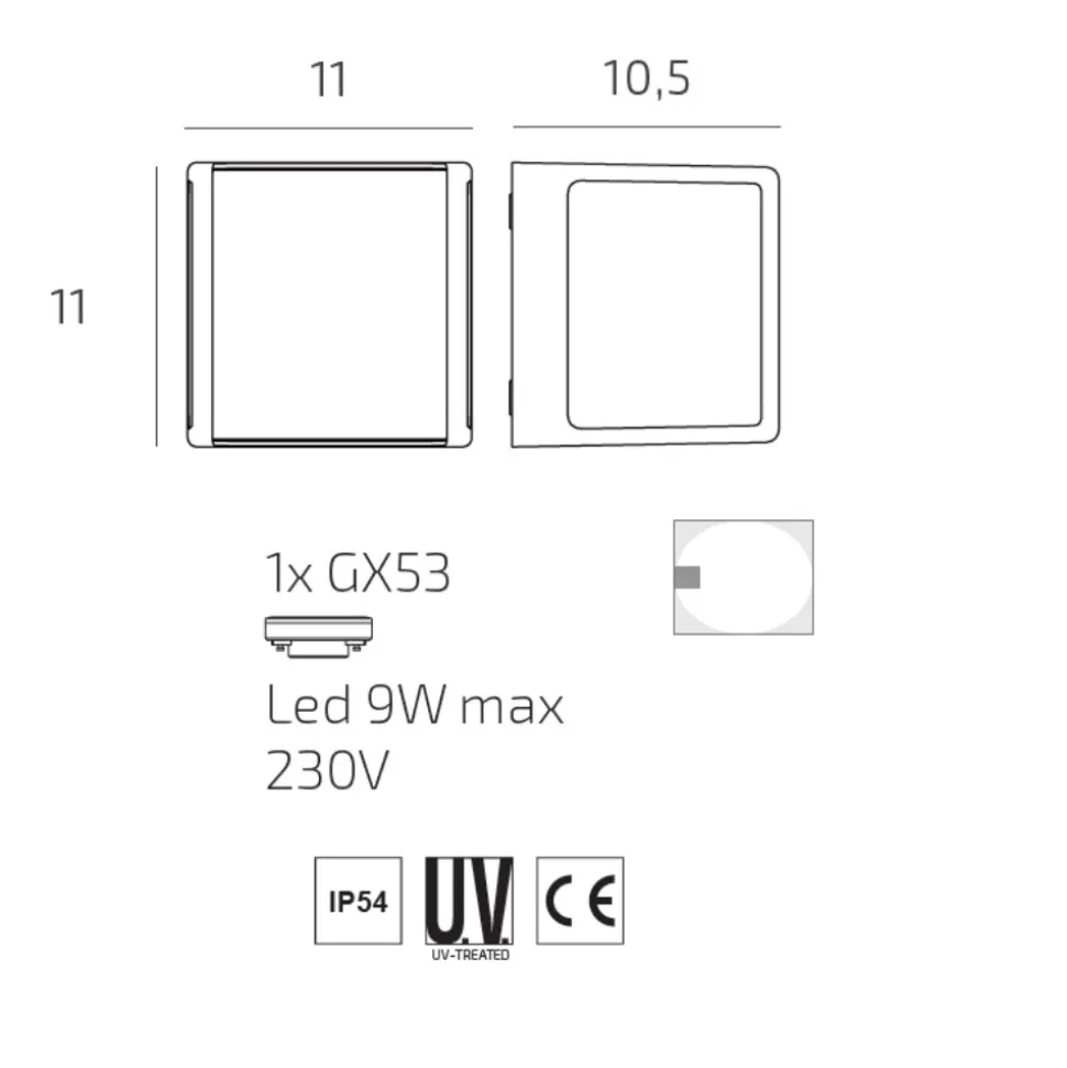 Top light dubai applique da esterno moderno cubo antracite ip54