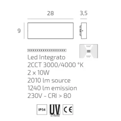 Top light lima applique corten da esterno biemissione luce ip54