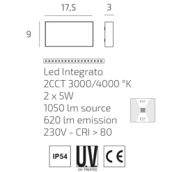 Top light lima applique per esterno antracite led 10w cct