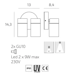 Top light oslo faretto da esterno due luci orientabili antracite ip65