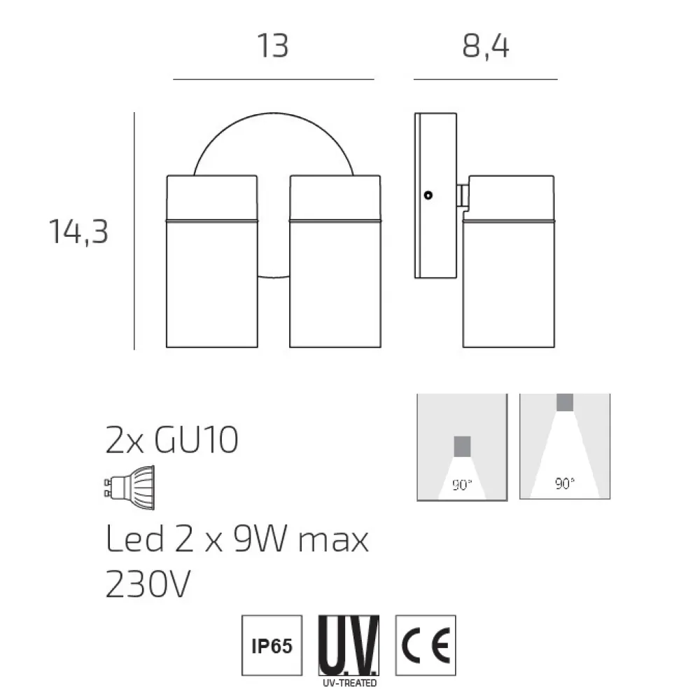 Top light oslo faretto da esterno due luci orientabili antracite ip65