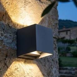 Top light perth applique cubo da esterno antracite led cct biemissione