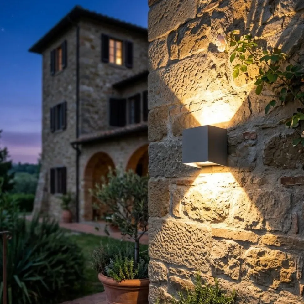 Top light perth applique da esterno antracite led cct cubo moderno ip65