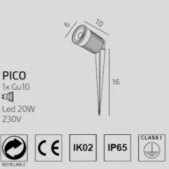 Top light pico faretto con picchetto per esterno giardino nero