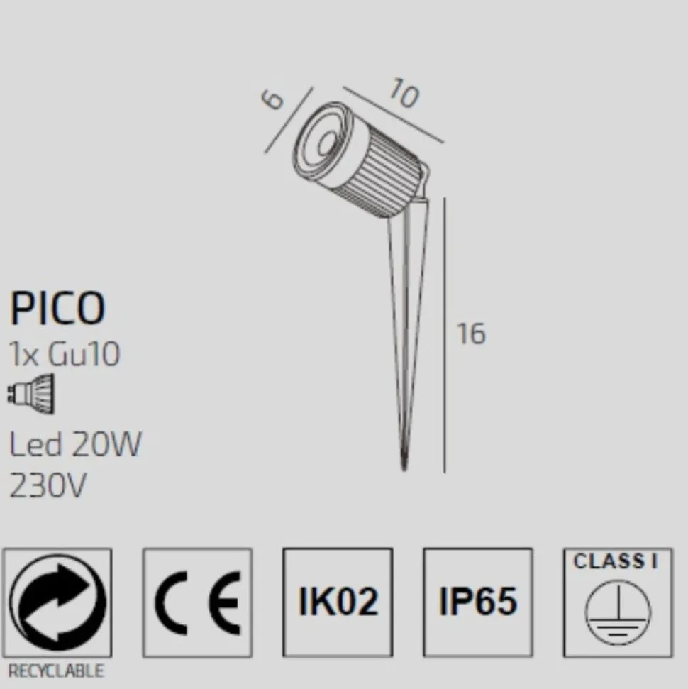 Top light pico faretto con picchetto per esterno giardino nero