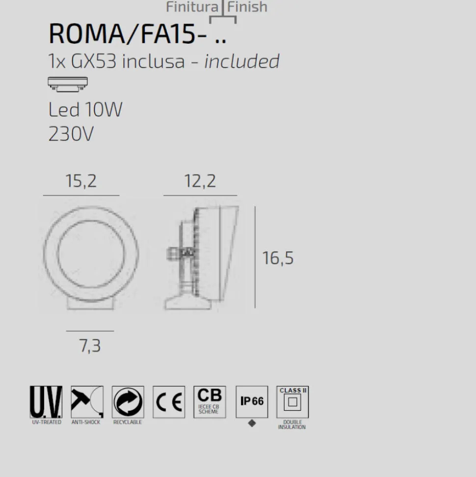 Top light roma faretto da esterno bianco anti corrosione