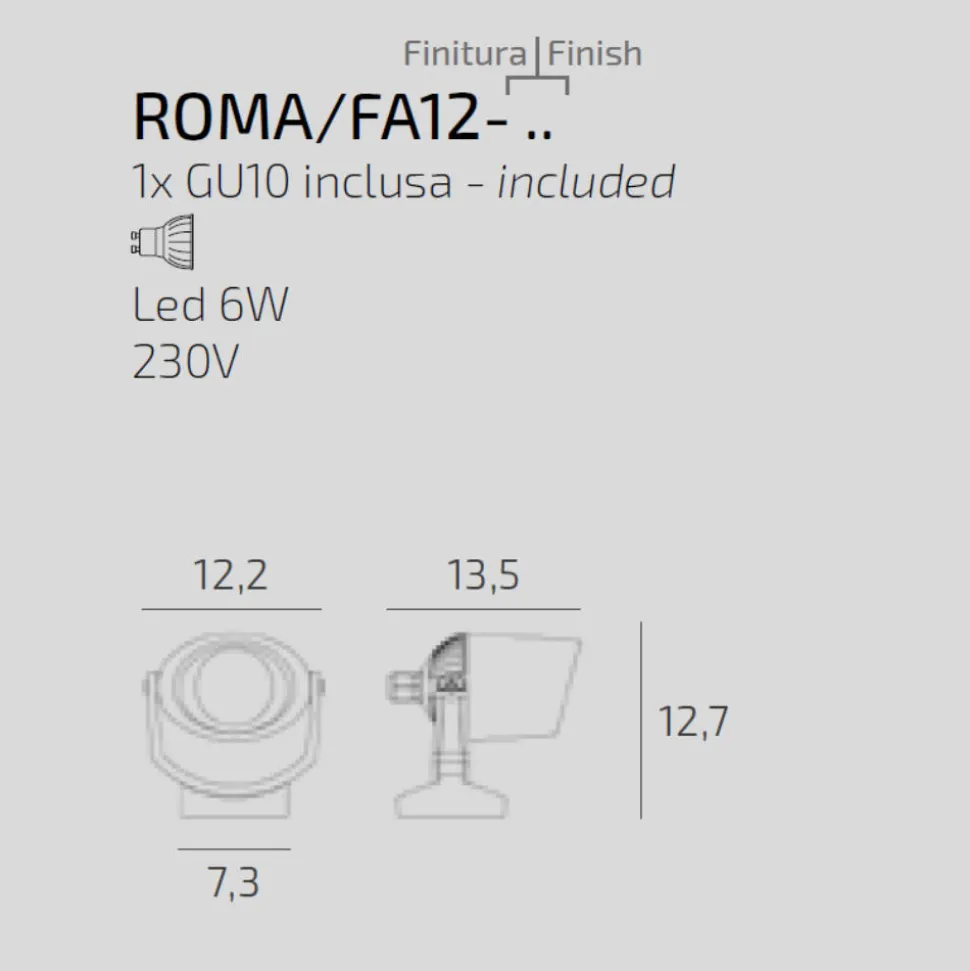 Top light roma faretto grigio per esterno anti corrosione ip66