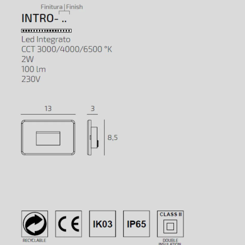 Top light segnapasso da esterno intro antracite per incasso parete led cct