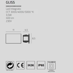 Top light segnapasso gliss da incasso parete per esterno led cct ip65