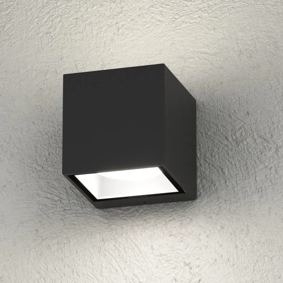 Top light spa applique da esterno nera cubo moderno biemissione luce ip54
