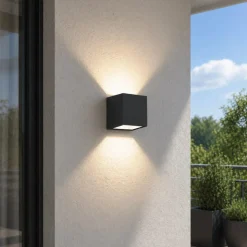 Top light spa applique da esterno nera cubo moderno biemissione luce ip54
