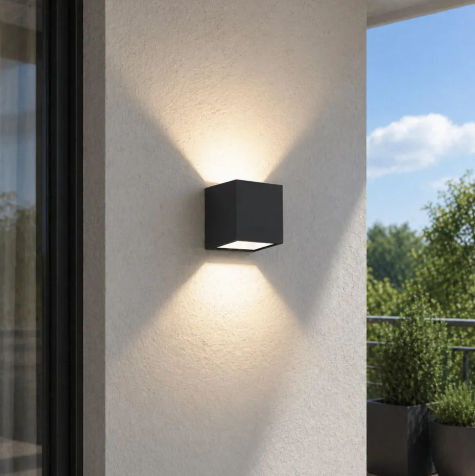 Top light spa applique da esterno nera cubo moderno biemissione luce ip54