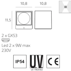 Top light spa applique da esterno nera cubo moderno biemissione luce ip54