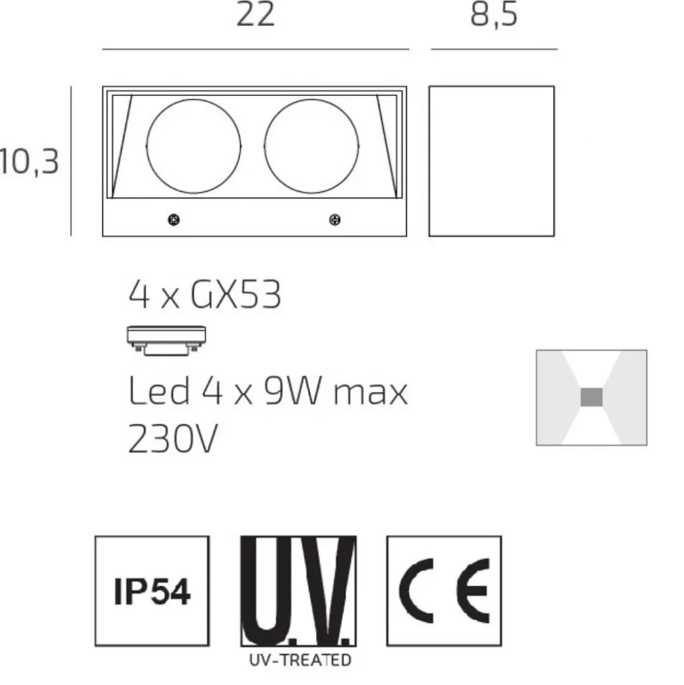 Top light spa applique da esterno rettangolare antracite ip54