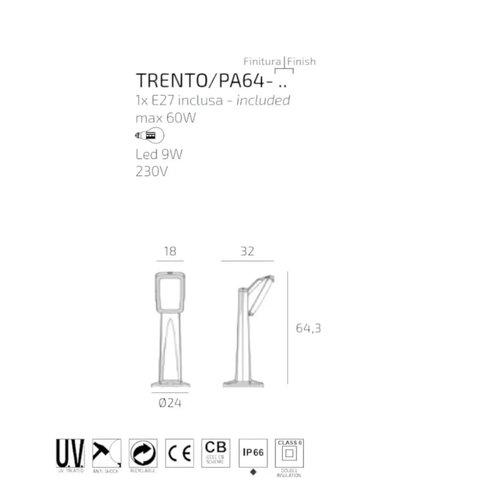 Top light trento grigio lampioncino da giardino ip66
