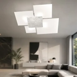 Toplight upgrade plafoniera vetro bianco foglia argento